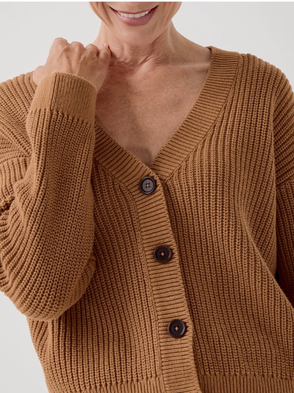 PACT Luxe Knit Cropped Cardigan Organic Cotton Camel NWT Women's Size M - Picture 5 of 5
